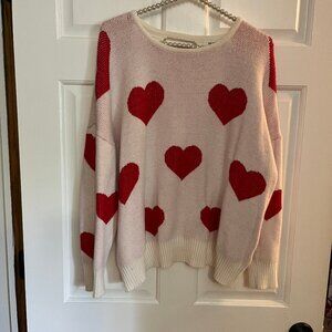 Miracle Ladies Heart Print Open Back Long Sleeve Knit Sweater Size M/L